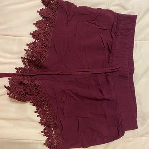 maroon lace shorts